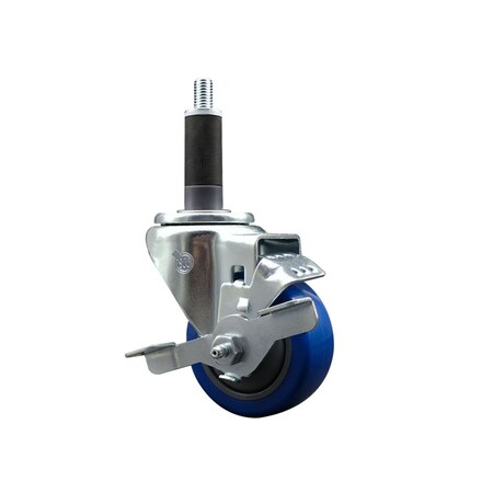 Service Caster 3'' SS Blue Poly Swivel 1'' Expanding Stem Caster with Brake SCC-SSEX20S314-PPUB-BLUE-TLB-1